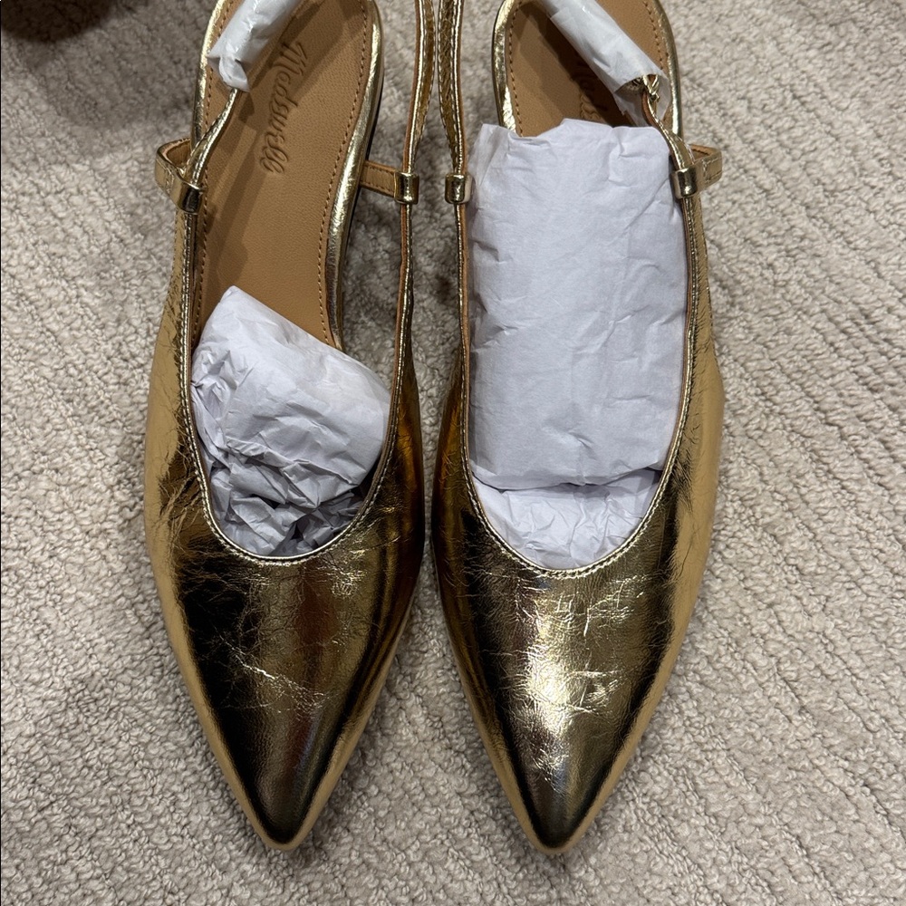 Madewell Shiny Gold Slingback Heels